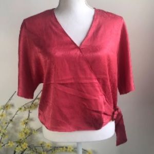 Kensie Wrap Belted Shiny Blouse